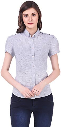 Skizo Women's Cotton Grey Polka Shirt