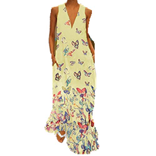 YKARITIANNA Women Casual Casual Print Dress Sleeveless Loose Party Long Dress Yellow