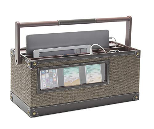 Portable Charging Center for Tech Gear with Hidden 6-Outlet Surge Protector and 4 USB Power Station Take Your Phone Laptops and Tablets Anywhere! Rattan Finish Made by G.U.S of San Francisco