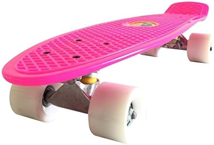 Retro Skateboard Cruiser EE Skateboard Complete Deck 22/27 Mini Plastic (Pink/Whte, 22")