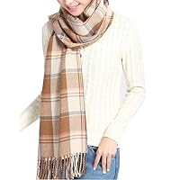 MHB Scarf Warm Winter Women Long Plaid Wrap Gird Shawl Large Scarves Beige