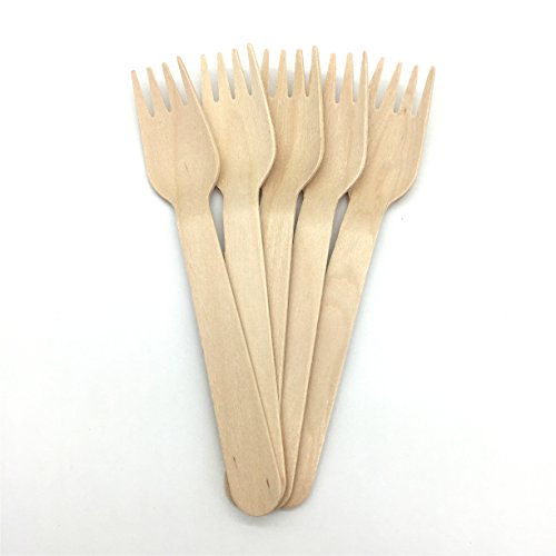 Aersileng Disposable Wooden Forks (100 Pack) EcoFriendly Biodegradable