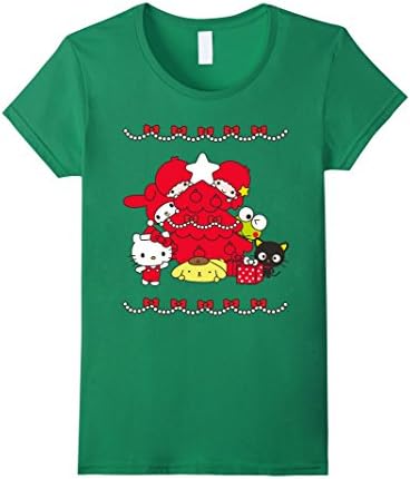 Womens Hello Sanrio Characters Christmas Tree Shirt XL Kelly Green