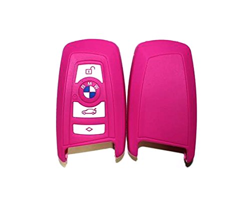 BMW Key Cover Pink Silicone Keyless Remote Control Protecting Case Smart Key Holder Fob for BMW 1 3 5 6 7 Series (Single Pack)