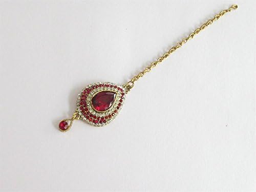 Gold Plated Marron Color Crystal Head Tikka With Rhinestones/Bollywood Tikka Jewelry/Indian Tikka/Bridal Wedding Maang Tika/Matha Tika