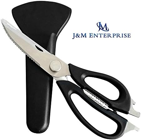 J&amp;M enterprise Kitchen Scissors / Shears , A Must Have in Any Household! A Stainless Steel Scissors With Magnetic Storage Case,Black