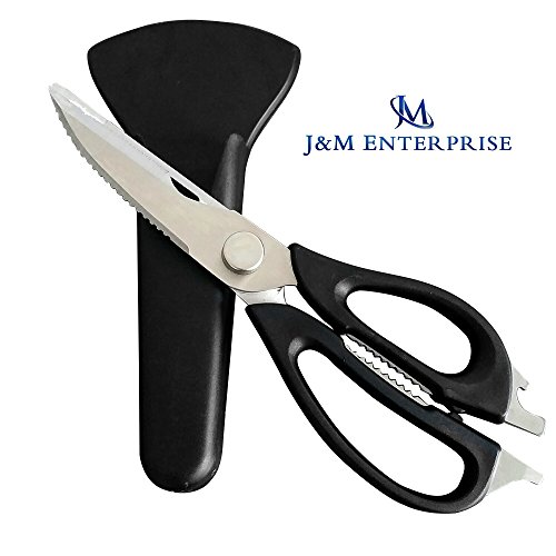 J&amp;M enterprise Kitchen Scissors / Shears , A Must Have in Any Household! A Stainless Steel Scissors With Magnetic Storage Case,Black