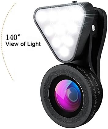 Vshiny Phone Camera Lens, Rechargeable Selfie 10 LED Camera Light, 15X Macro Lens &amp; 0.4X - 0.6X Wide Angle Lens, 3 Adjustable Brightness Fill Light, for iPhone 7, 6s, 6, 5s &amp; Most Smartphones