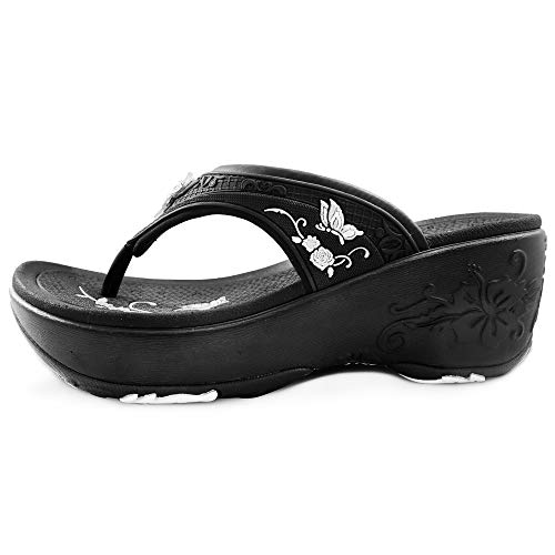GP Women Platform Wedge Flip Flops 9079 Black, EU38 (Size 77.5
