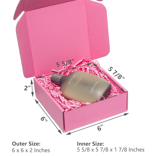 Small Shipping Boxes, 6x6x2 Inches 25 Pack Pink Corrugated Cardboard Mailing Box for Small Business, Cute Tab Locking Literature Mailer for Packing Jewelry Ornament Gift Craft Packaging Supplier