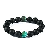 UINSTONE Men's Bracelet Semi-Precious Natural Stones Onyx 2 Rarely found Gem Grade Natural Turquoise 14mm