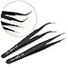 AllBeauty 2 Pcs Eyelash Extension Speckled Black Straight & Curved Tweezers Make Up Tool