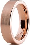 Charming Jewelers Tungsten Wedding Band Ring 6mm Men Women Comfort Fit 18k Rose Gold Black Flat Cut Brushed
