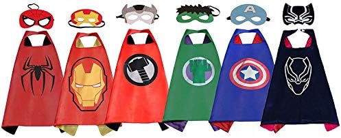 Superhero Dress Up Costume,6 Set of Double-Sided Satin Capes with Felt Masks for Kids