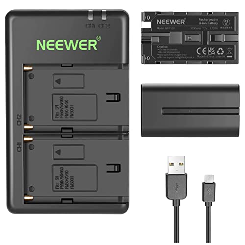 NEEWER NP F550 Battery Charger Set, Compatible with Sony NP F970 F750 F770 F960 F550 F530 F330 F570 CCD SC55 TR516 TR716 TR818 TR910 TR917 NEEWER LED Light/Monitor Camera Slider (2 One Pack, Black)