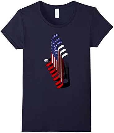 Womens Ice Hockey, American Hockey Flag Sport Player Gift T-Shirt Large Navy
