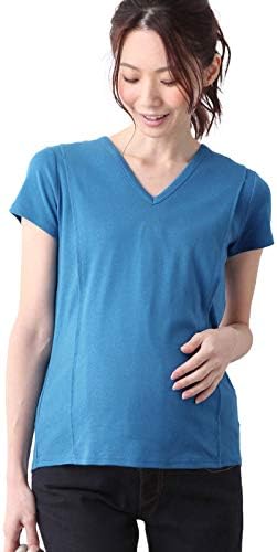 Angeliebe エンジェリーベ マタニティ 授乳口付き Tシャツ 綿混 やわらか フライス 半袖 Vネック 授乳服 産前 産後