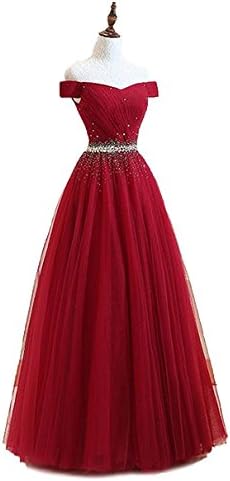 Pettus Women's Crystals Beaded Prom Long Sequins Off-The-Shoulder Evening Gowns