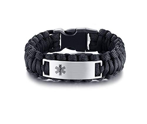 LF Stainless Steel Black Customize Medical Alert Jewelry Sets Emergency ID Tag Caduceus Bracelet Necklace Sets,Free Engraving Medic Jewelry for Men(Medical Alert Necklace + Bracelet)
