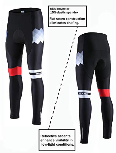 image for Balnna Men Bike Pants, Long Thermal 3D Padded Cycling Tights Leggings 
