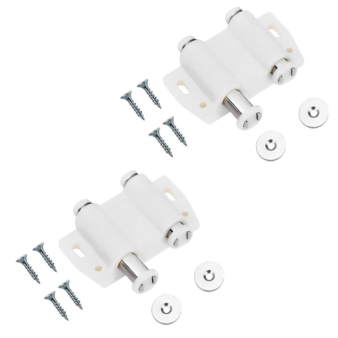 TERF® Push to Open Door Catch White Double Magnetic Pressure Touch Release Catches Latch for Open and Close The Door with a Single Push including Fixing Screw - Pack of 2