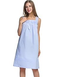 Camisón de dormir HOTOUCH para damas, sin mangas de manga larga, de algodón - Tallas S-XXL
