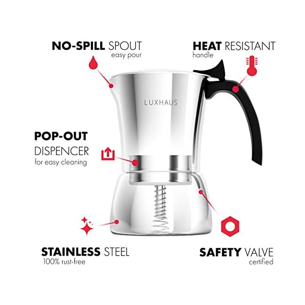 LuxHaus Stovetop Espressokocher – 9 Tassen Mokkakanne Kaffeemaschine – 100% Edelstahl – Bild 3