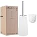 Malka White Toilet Brush with Holder and Extra Brush - Long Heavy Duty Stainless Steel Handle - Toilet Bowl Scrubber Cleaner, Durable Shed-Free Scrubbing Bristles, Discreet Wand Stand primary