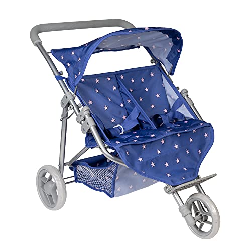 Adora Twin Jogger Doll Stroller with Adjustable Sun Cover, Doll Accessory Storage, Fits Most Dolls, Plush Toys and Stuffed Animals up to 16”, Birthday Gift for Ages 3+ - Starry Night