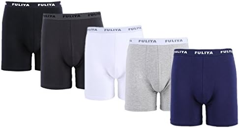 FULIYA Men’s 5 Pack Knit Stretch Soft Cotton Boxer Briefs (Black, Brown, Grey, Blue and White) (4XL, 2white2grey1blue)