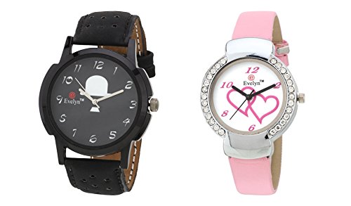 Black & Pink Analog Leather Watches for Lovely Couple - EVE-290-307