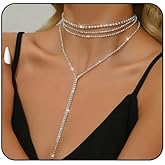 Systechy Sparkly Rhinestone Choker Necklace Black Layered Long Tassel Y Statement Necklace Multilayer Sweater Chain Necklaces Wedding Party Prom Jewelry Accessary for Women