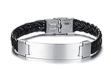 Mealguet Jewelry Personalized Custom Engraving Stainless Steel ID Tag Genuine Braided Leather ID Bracelets Band for Him,8.2