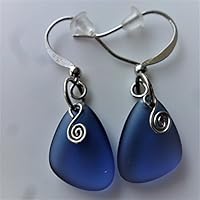 Blue nautical sea glass small 0.5 inch earrings delicate drop elegant young ocean coast hawaiian foam beach prime handmade fashion chraming gift mermaid tears jewelry for women and girls
