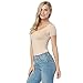 CINDYLOVER Women's Bamboo Fiber Tight T-Shirt Casual Undershirt Short Sleeve(Beige,M)
