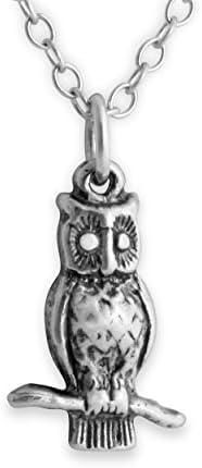 Azaggi Sterling Silver Handcrafted Cute Tiny Owl Charm Pendant
