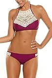 Vsecrety Boho Vintage Beach Lace Splice Strappy Halter Bikini Swimsuit