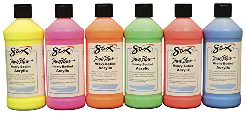 Sax True Flow Heavy Body Acrylic Paint Set, 1 Pint, Assorted Neon Colors, Set of 6