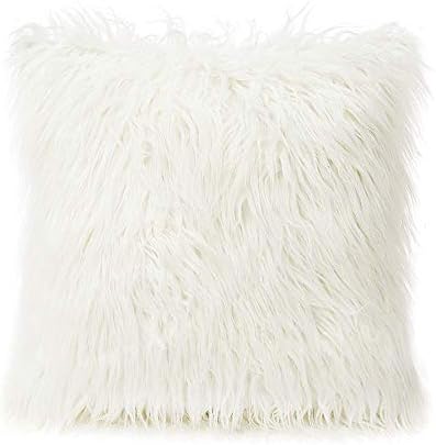 YNester Decorative Pillow Cover New Luxury Series Merino Style Super Soft Faux Fur Throw Pillow Case Cushion Cover for Sofa Bedroom Car 18 x 18 Inch 45 x 45 Cm (18inch White)