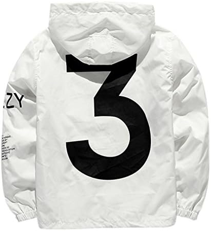 Men's Windbreaker Jacket Hooded Letters Printed Elastic Bottom Long Sleeve Zip Up Jackets