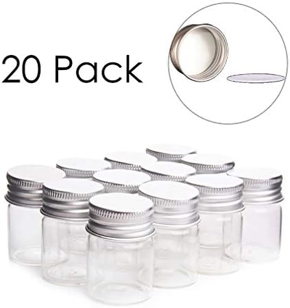 (Pack of 20) 15ML Empty Clear Refillable Glass Vials- Sample Vials for Ink Drift/Wishing/Message Bottles Wedding Favors Perfume Essential Oil Cosmetics with Aluminum Screw Top