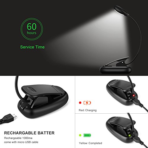 MINGER 7 LED Book Light Reading Light 9 Level Warm White & Cool Eye-Care Reading Lamp Rechargeable Easy Clip on,Up to 60 Hours,Light for Books in Bed. Perfect for Bookworms & Kids