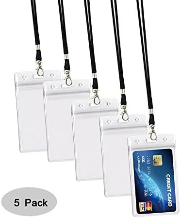 5 Pack Badge Holder Sets with ID Cards Holder and Black lanyards by Ahobson