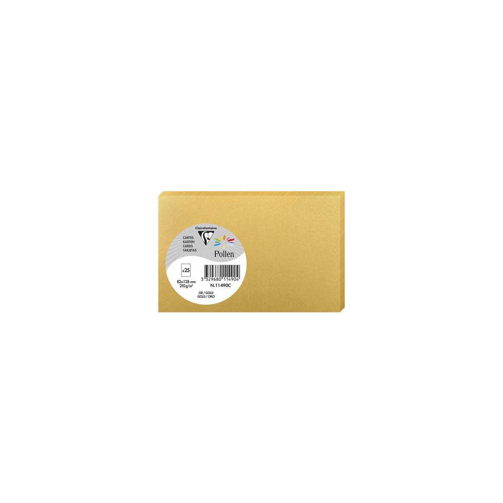 Clairefontaine 11490C Gold Iridescent Paper Pack of 25 Plain Cards 8,2x12,8cm 210gsm Invitation and Correspondence Cards Pollen Range Premium Smooth Events
