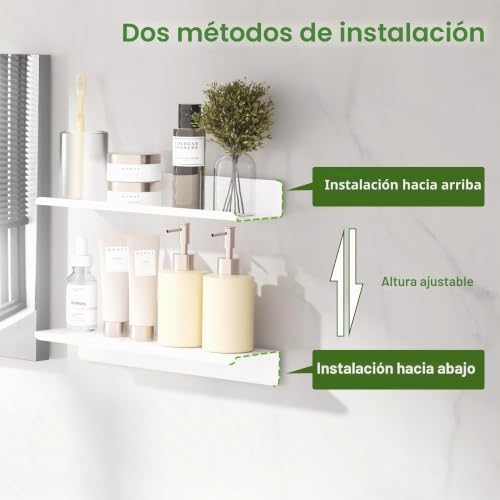 SAYAYO Wall Shelves 2 Pieces, 40 cm Decorative Adhesive Floating Shelves White Shelves, Wall Shelves without Holes for Bedroom, Bathroom, Kitchen, Living Room, Office