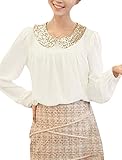 Allegra K Women Sequin Peter Pan Collar Blouse Long Sleeve Chiffon Tops