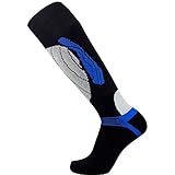 Elite Wool Race Ski Socks - Warm Comfortable Snowboard / Skiing Socks (Black/Blue, S/M)