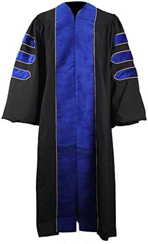 Crazy Mall High-grade Doctoral Graduation Gown- Phd Blue Trim Gold Piping (51(5'6"-5'8"))