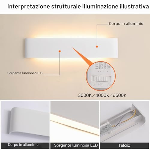 FUPE Indoor Wall Light 18W, 4 Pieces LED Wall Light for Indoor, 3 Colors Up and Down Wall Light, Modern Aluminium LED Wall Lights for Living Room, Bedroom