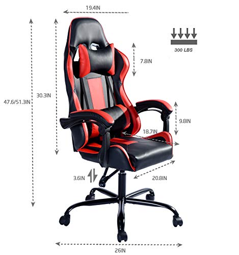 Aingoo Gaming Computer Chair Red High Back Ergonomic Racing Chair Swivel Chair Headrest Lumbar Support
